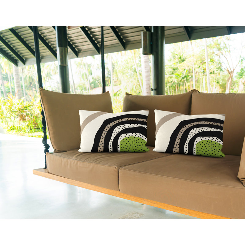 Coussin décoratif intérieur / extérieur en polyester filé Willow, Chartreuse / blanc cassé / beige / noir