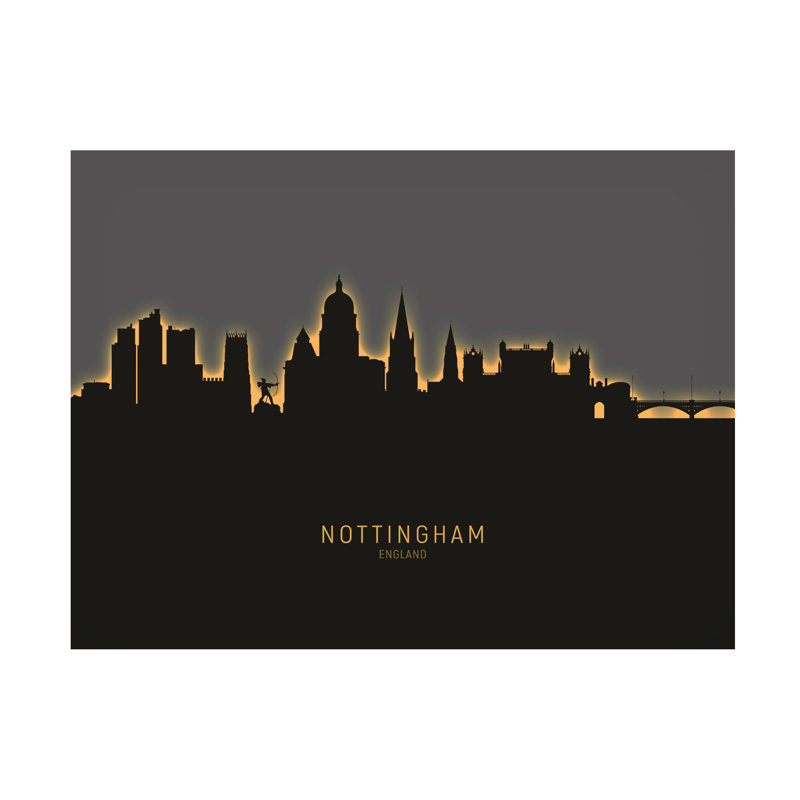 Michael Tompsett, «Nottingham England Skyline Glow II», art sur toile, H 24 po x l 32 po x P 2 po