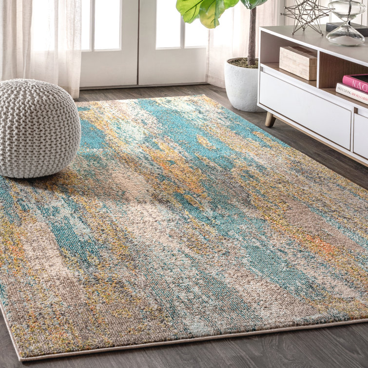 Lasley Contemporary POP Modern Abstract Vintage Waterfall Blue/Brown/Orange Rug