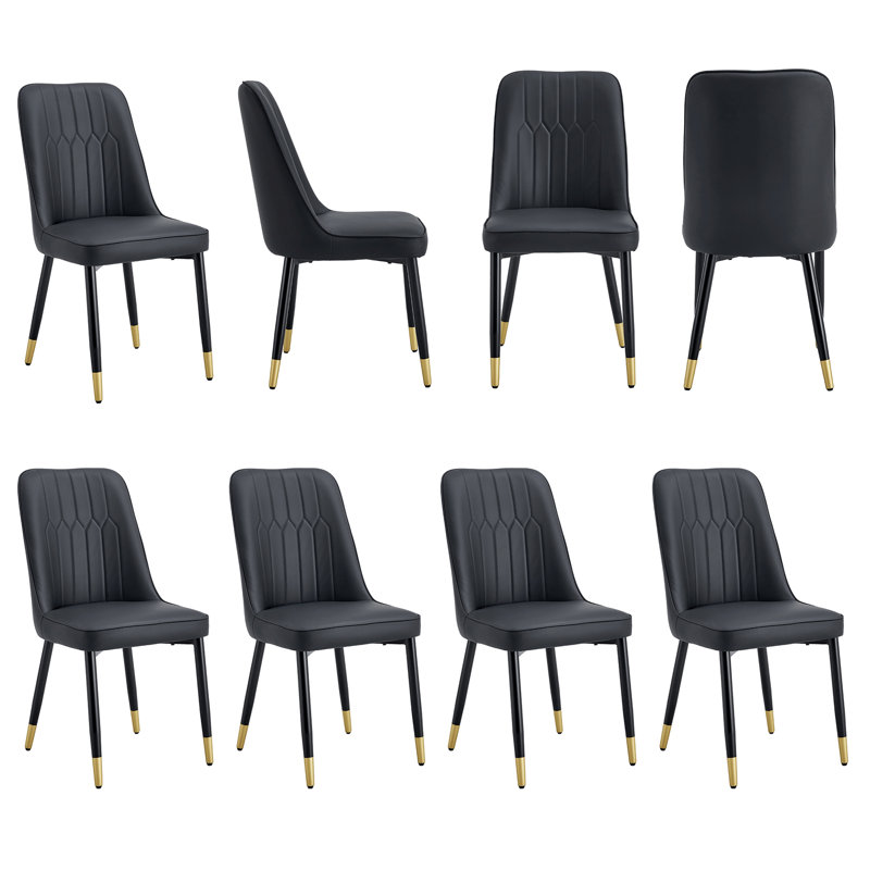 Chaises de salle à manger modernes, équipées de coussins de dossier en similicuir et de pieds en métal noir, idéales pour les restaurants, les cuisines et les chambres à coucher. Ensemble de 8 pièces (noir + similicuir)