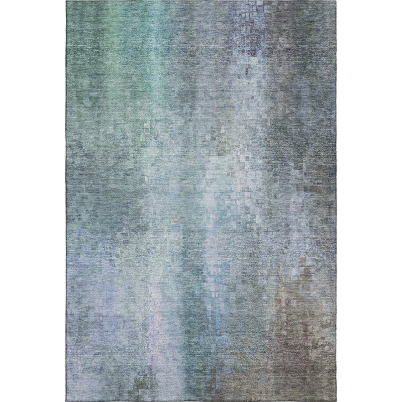 Premium Machine Washable Mayfield AMF2241 Abstract Rug, Seafoam, 10' x 14'