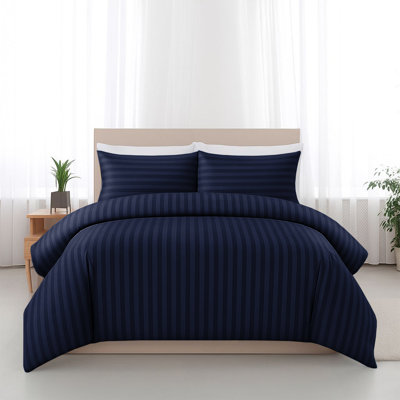 100% Microfiber Premium Quality Striped Duvet Cover Set with Pillowcases 
