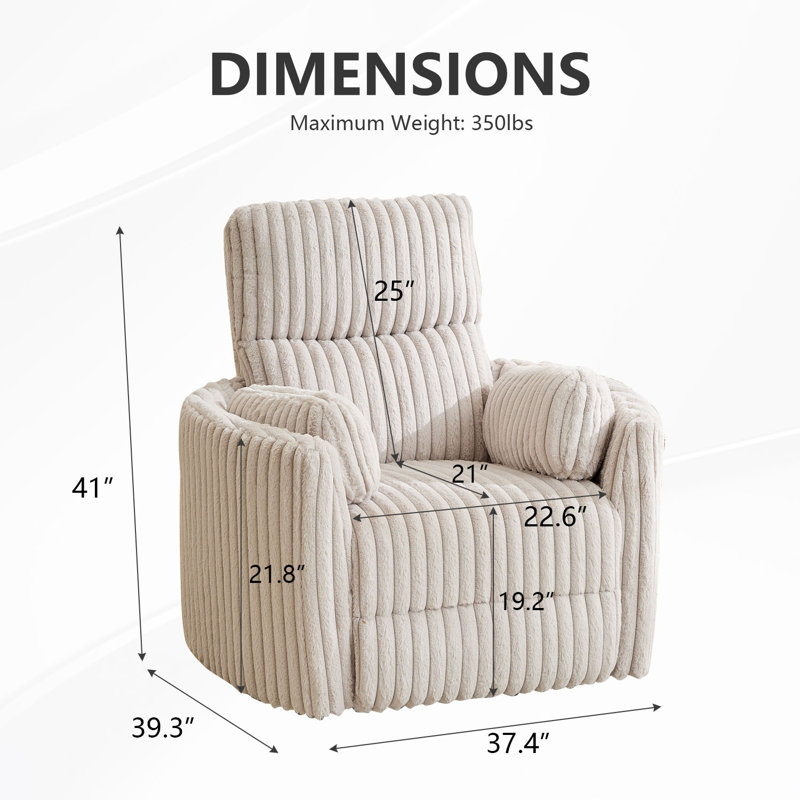 Power Recliner Glider Chair With Type-c Port For Living Room, Beige Faux Fur
