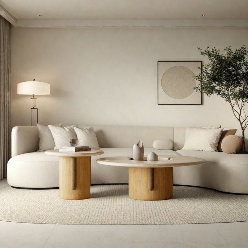 Ensemble de tables basses en marbre avec pieds en bois