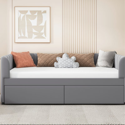 Gray Velvet Twin Daybed With Ergonomic And 2 Practical Drawer Options In For A Relaxed Vibe Drawers