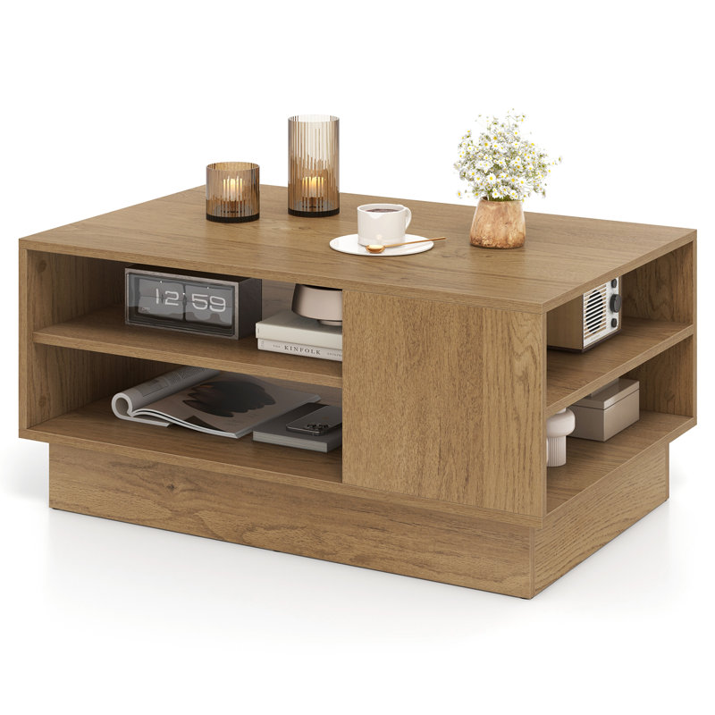 Coffee Table with Storage, Natural Wood