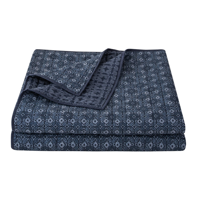 Indigo Blue Cotton Twin Reversible Quilt Set