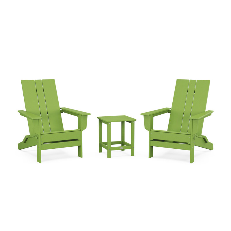 POLYWOOD x ALLModern Foldable Outdoor Adirondack Chair With Table, Lime