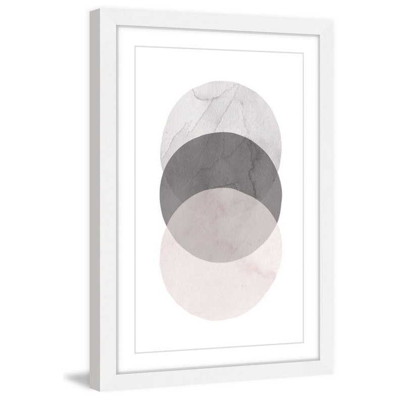 «Three Circles» par Abdirazaq, reproduction d'art graphique sur papier, H 30 po x l 20 po x P 1,5 po, Cadre blanc