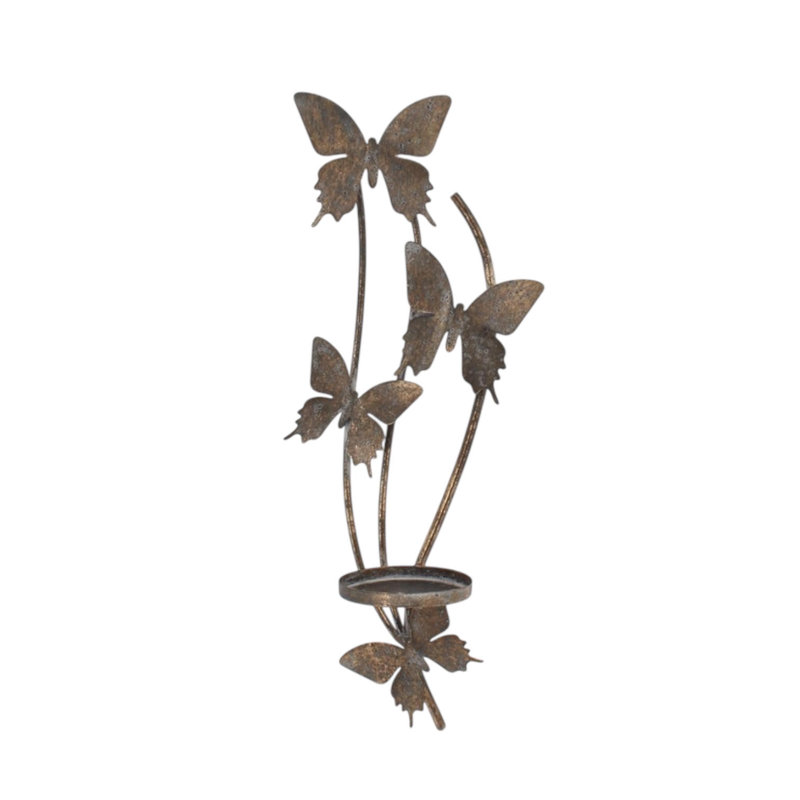 Metal Butterfly Wall Candle Holder | Antique Distressed Decorative Wall Mounted Candle Holder Home Accent