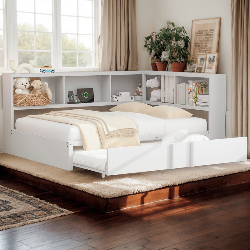 Full Size Daybed Frame With Trundle, 2 USB Ports & Outlets, And Built-In Storage,Ideal For Guests & Everyday Use, White