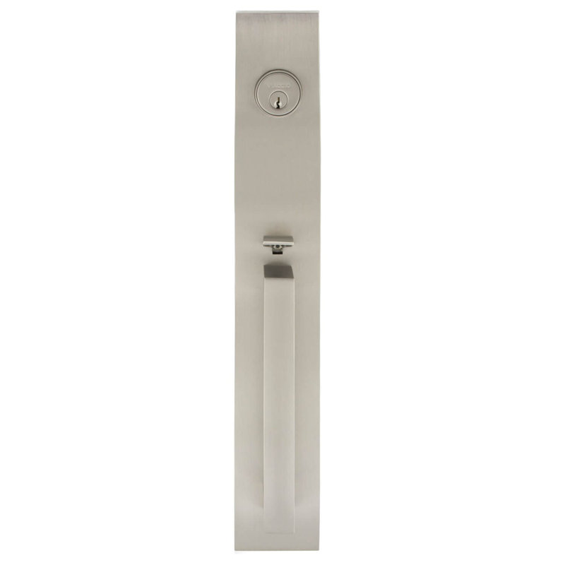Viaggio Quadrato One-Piece Handleset With D Grip With Circolo Rosette And Moderno Lever, Left, 2.75", Satin Nickel