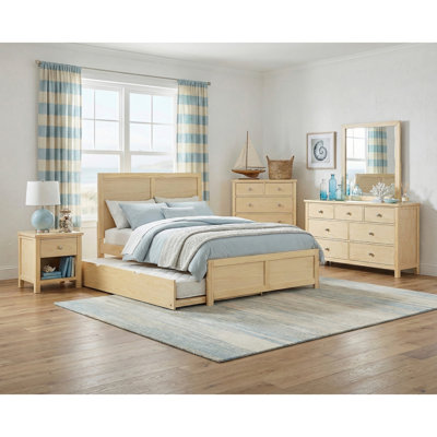Lit plateforme double contemporain avec lit gigogne simple et élégant au fini pin naturel