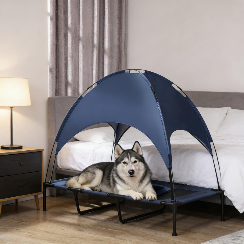 Lit pour animal de compagnie, lit pour chien portatif surélevé, Noir / bleu foncé