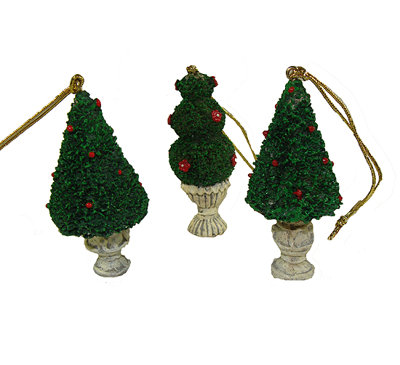 576ct Green and Ivory Potted Topiary Tree Christmas Ornaments 2.5"