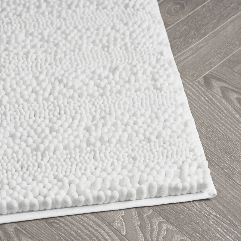 Laura Ashley Astor Chenille 2 Pieces Non-Slip Bath Mat, White