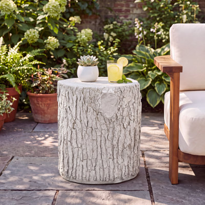 Olsin Outdoor Tree Stump MGO Side Table with Organic Sculptural Texture