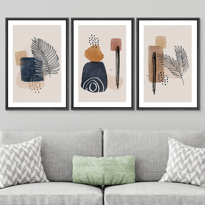 «Geometric Polygons Abstract Shapes Illustration», ensemble de 3 peintures encadrées sur toile flottante