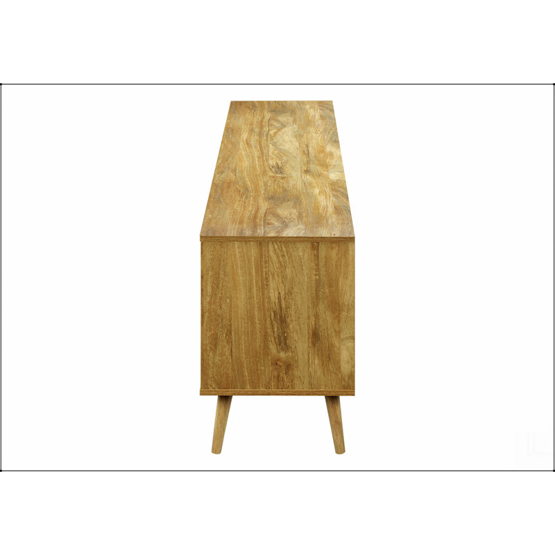 Meuble télé, console de 72 po, meuble multimédia, tiroirs de rangement, armoire de rangement, stratifié noyer, style Mid-Century