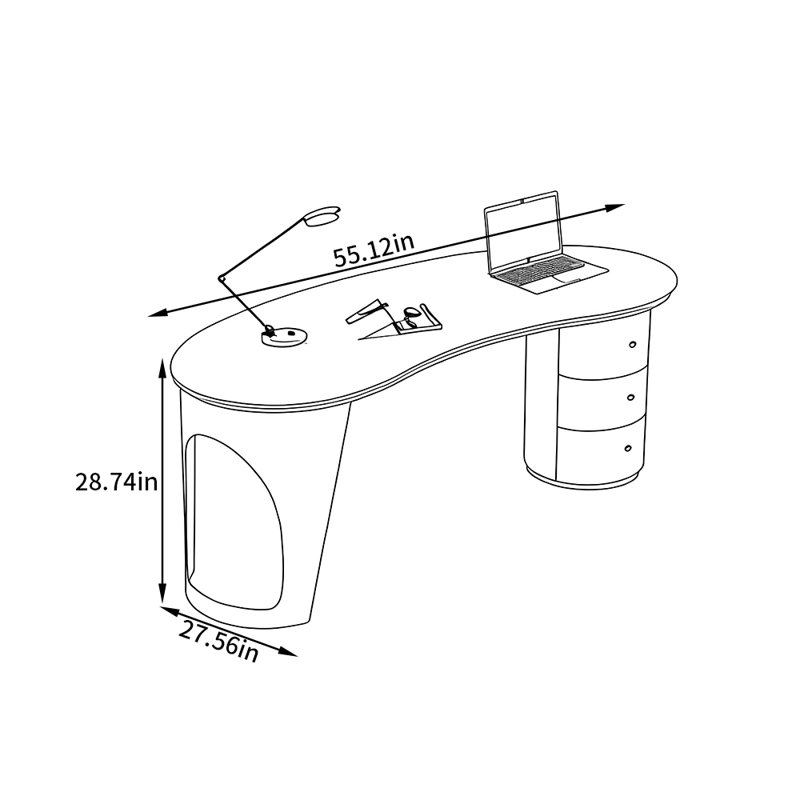 Bureau en pierre frittée de style italien de luxe léger, Gris, H 28,74 po x l 55,12 po x P 27,56 po