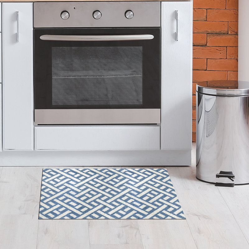 Petit tapis de sol Trellis Denim Blue, Bleu; crème, L 20 po x L 28 po