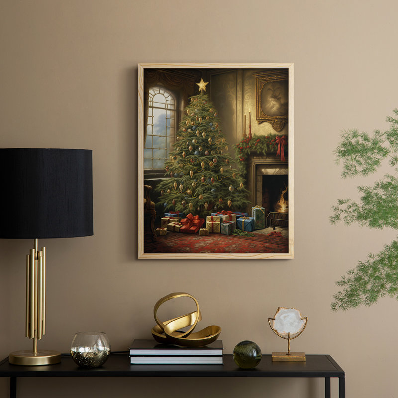 «Christmas Holiday Art», reproduction encadrée en bois massif, Naturel, H 11 po x l 9 po