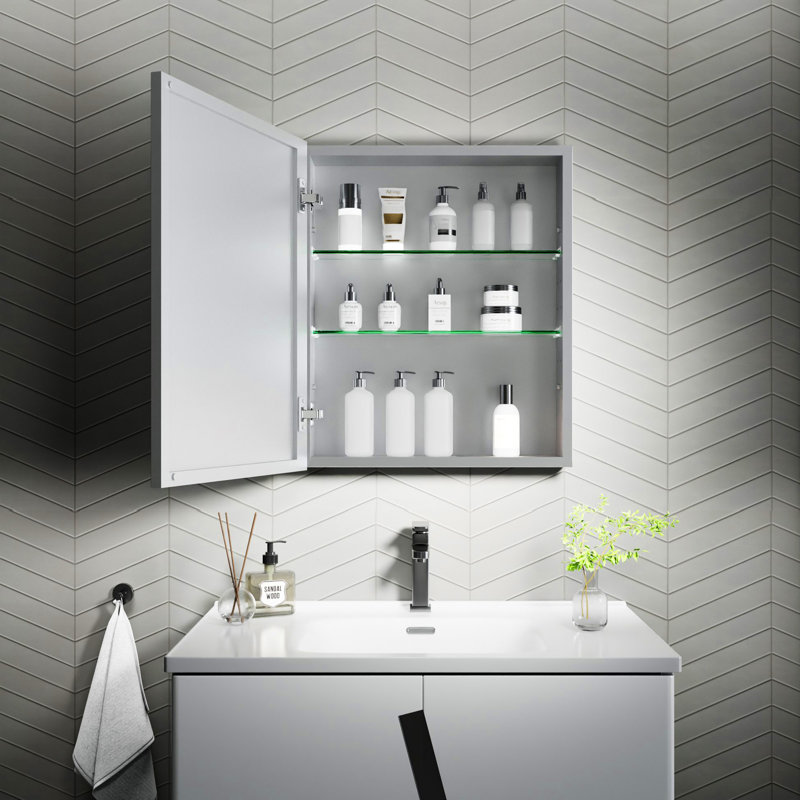 Armoire à pharmacie 24 po à miroir H avec tablettes encastrées ou à fixation en surface, H 24 po x l 20 po x P 5,08 po