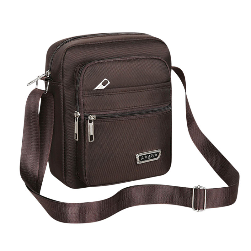 Six Layer Zipper Shoulder Messenger Bag Business Bag Wallet, Brown