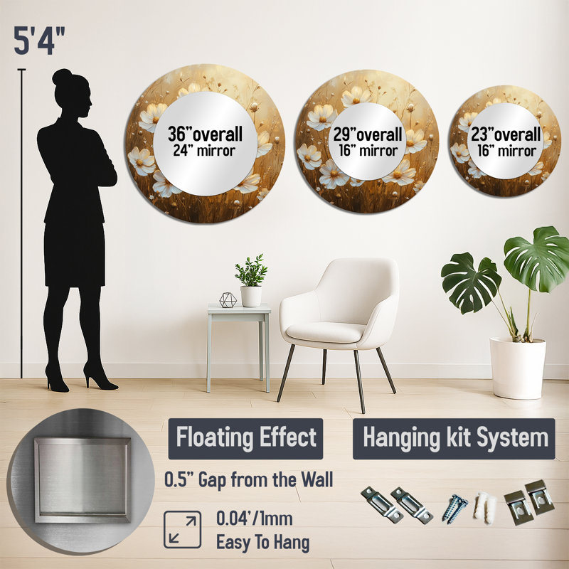 Golden Dancing parmi les marguerites - miroir mural Wildflowers - imprimé sur métal, 29 po x 29 po