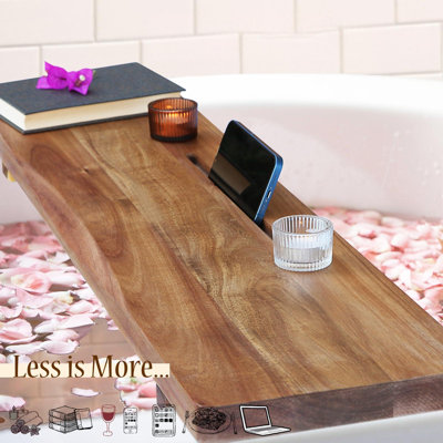 Plateau de baignoire en bois d'acacia avec pieds ajustables, 75 cm L × 23 cm l, brun
