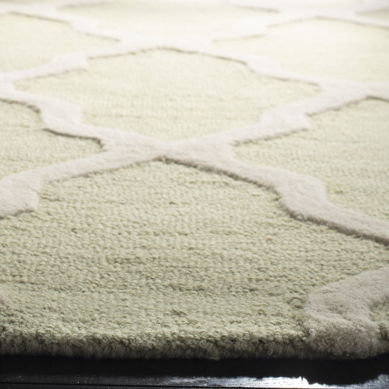 Cannen Hand Tufted Wool Geometric Rug, Rectangle 6' x 9', Light Green/Ivory