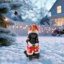 Statue de Noël caniche noir, figurine de chien des Fêtes en tenue de père Noël rouge