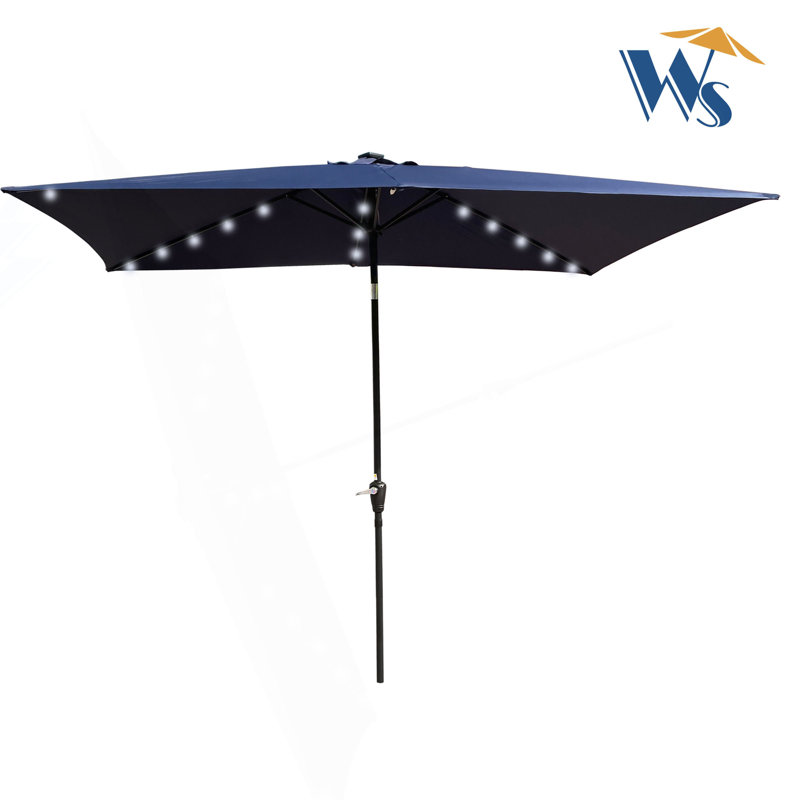 10 X 6.5T Rectangular Patio Solar LED Lighted Outdoor Umbrellas With Crank And Push Button Tilt For Garden Backyard Pool Swimming Pool