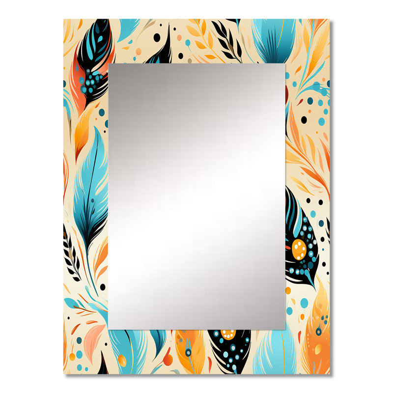 Jaune et bleu éclectique plume de Boho - miroir mural unique boho, 32 po x 24 po