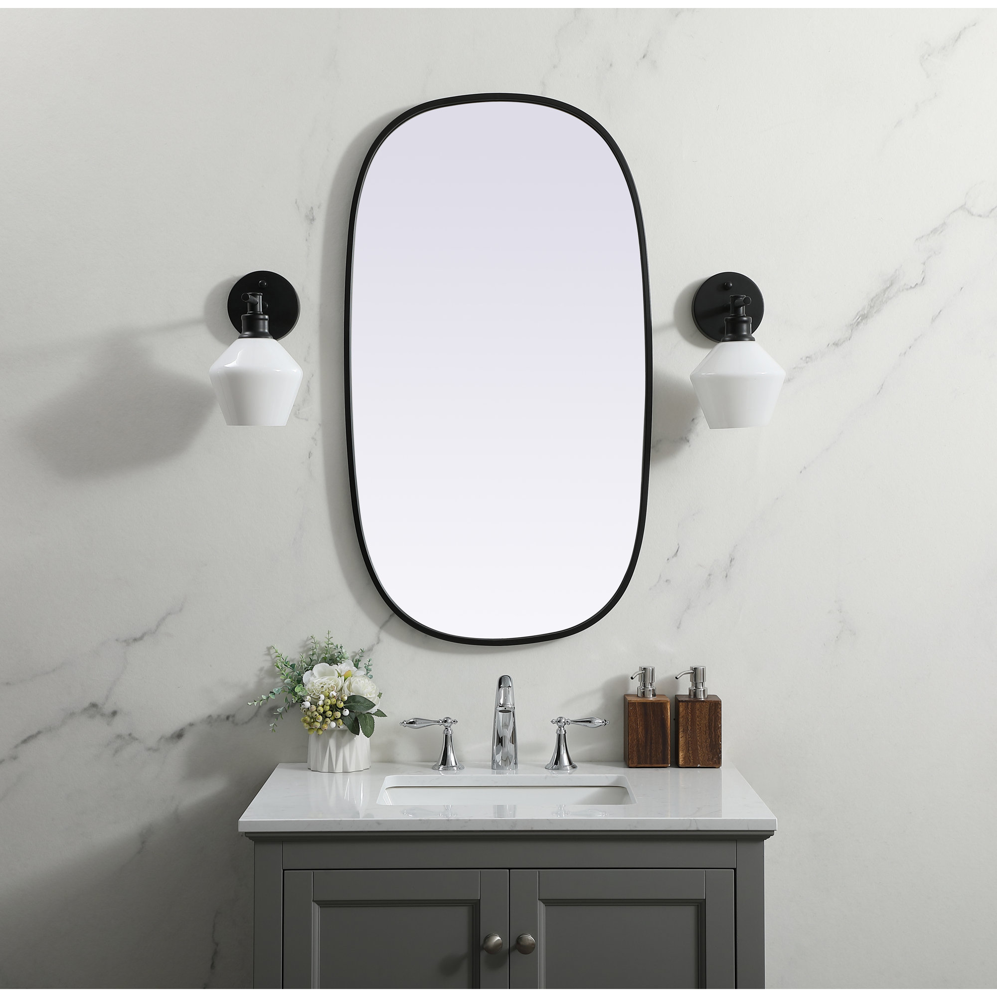 Sabine Metal Curved Oval Wall Mirror, Black, 36" x 20"