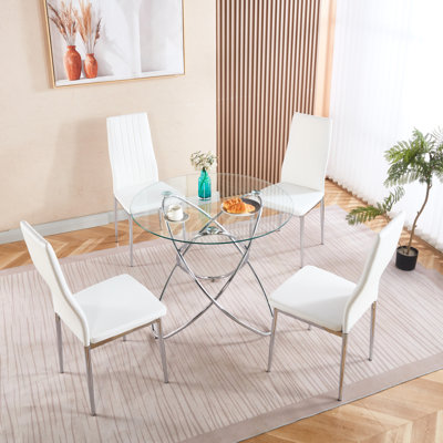 Space Saving Metal Leg Tempered Glass Dining Table, Exquisite Craftsmanship, Smooth Surface, Stable, 40.72 Lb Weight 、、、、、、
