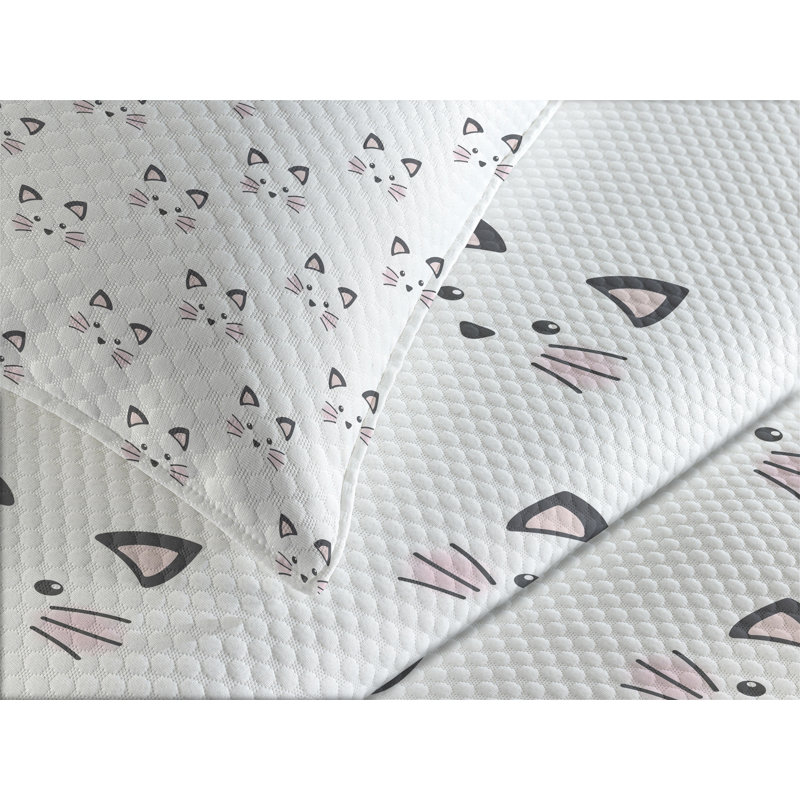 Gray and Pale Pink Quilted Queen Bedspread Set with Pillow Shams