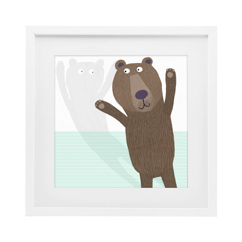 «Whimsical Bear Shadow», reproduction sous verre encadrée, design par Carla Daly, H 13 po x l 13 po, Cadre blanc côtier