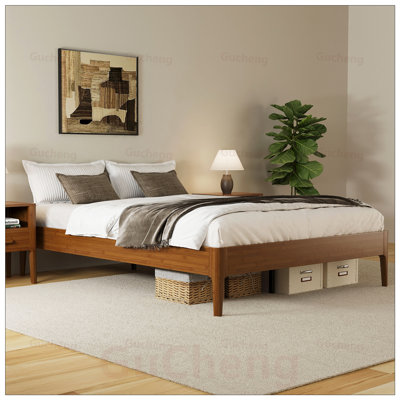 Structure de lit plateforme en bois de bambou massif et solide avec support en métal, aucun sommier nécessaire, assemblage facile, style moderne et minimaliste