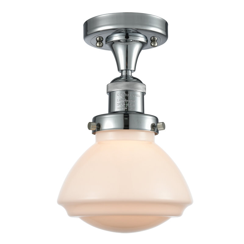 Plafonnier semi-encastré 1 lumière 6,75 po Chesterville, Ampoule DEL 6 watts rétro, Blanc mat, Chrome poli