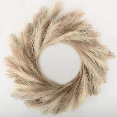 Couronne d'herbe Pampas - Beige naturel - 25 po, artificielle, style maison de campagne bohème, décor toutes saisons, compatible bricolage