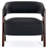 25"W Extra Wide Armchair With Wood Legs, Faux Leather Upholstered Accent Chair With Wingback, Mid-Century Modern Barrel Chair With Curved Arms, Thick Cushion For Living Room Bedroom Cafe, Black-1981367667