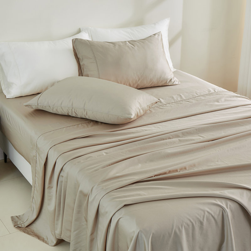 600 Thread Count Cotton Sheet Set, King Sheet Set with 2 Pillowcases, Griege