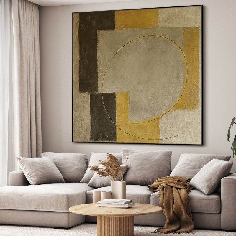 Très grande reproduction d'art sur toile - Abstrait neutre, œuvre d'art moderne, décor pour le salon ou la chambre à coucher - «Assemblage requis du cadre (cadre non fini)»
