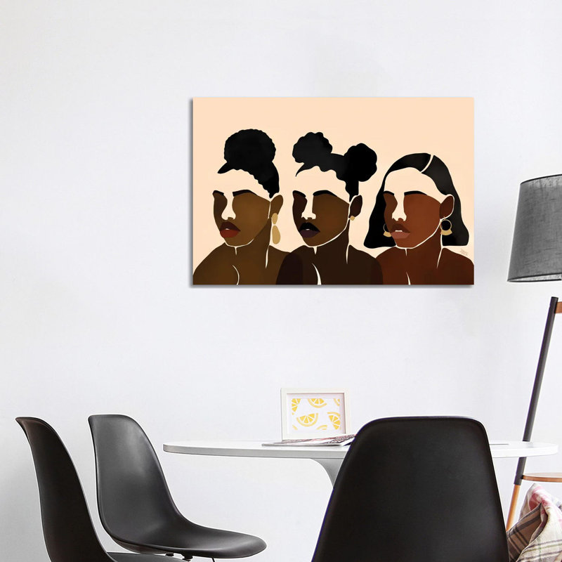 Impression d’art graphique, "sœurs II" par Brie Nicole, H 26 po x l 40 po x 1,5 po, Toile tendue, Pas de tapis
