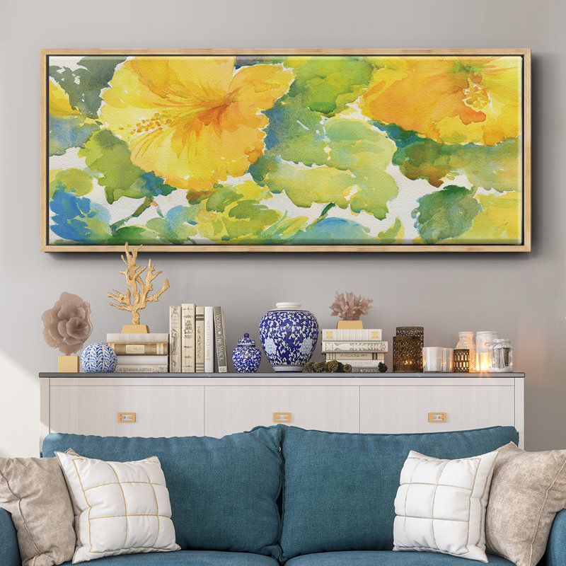 Citrus Hibiscus- Framed Canvas, 20" H x 50" W