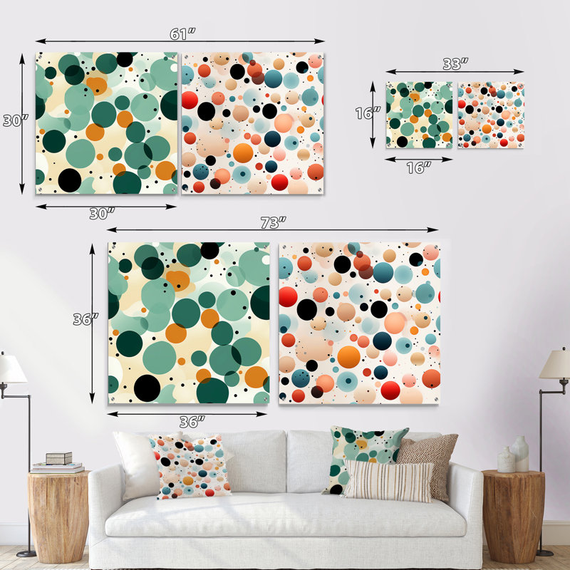 Cogmon - Ensemble abstrait d'art mural en verre acrylique sur 2, H 16 po x l 33 po