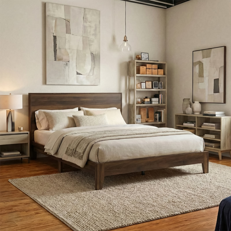 Allyannah Levison Platform Bed With Headboard, Queen, Royal Walnut