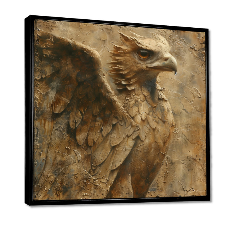 Fierté gryphon brune - créature Mythique, H 16 po x l 16 po, Cadre flottant noir, bois massif