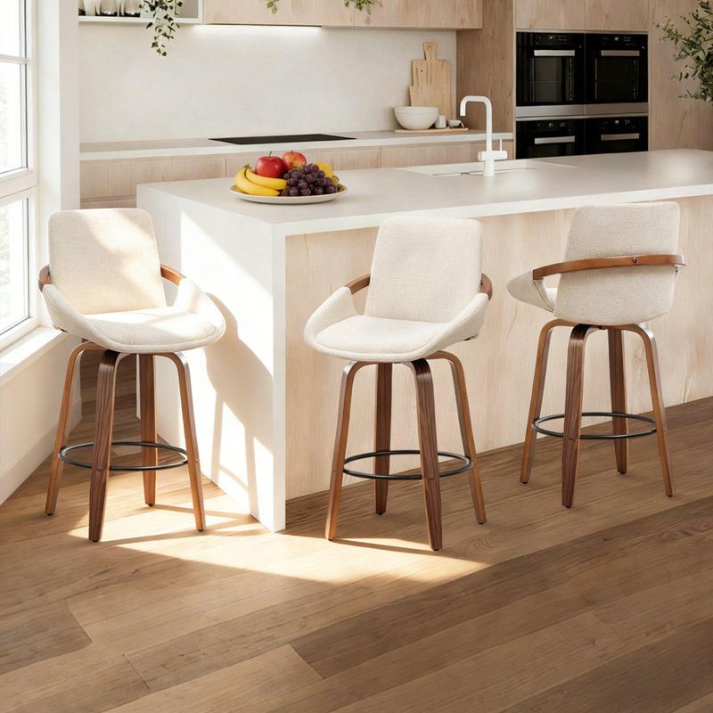 Benno 3-Piece Swivel Upholstered Counter Stool Set, Beige/Linen, Counter Stool (25” Seat Height)